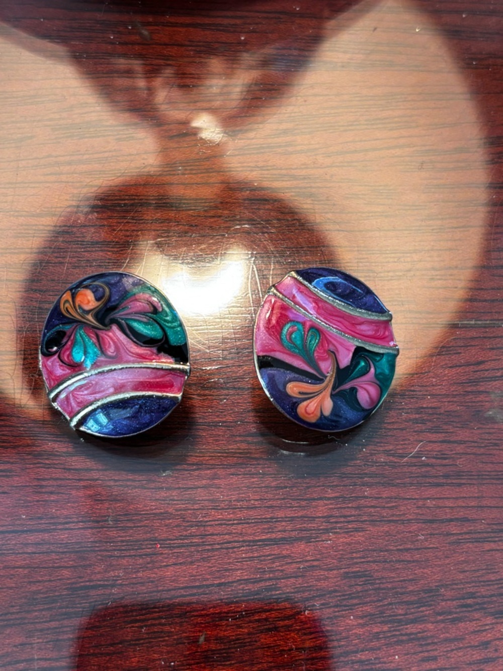 Vintage 90’s Colorful Swirl Round Stud Earrings - Pink & Teal